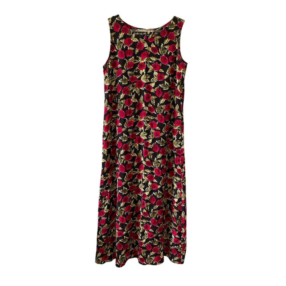 Style & Co. Vintage Floral Sleevless Maxi Dress Size 8 Boho Retro Goth Vampire